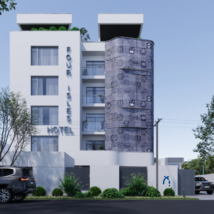 Efik-inspired boutique hotel with Ukara fabric patterned facade in contemporary design